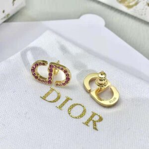 Petit CD Stud Earrings Gold-Finish Metal and White Crystals