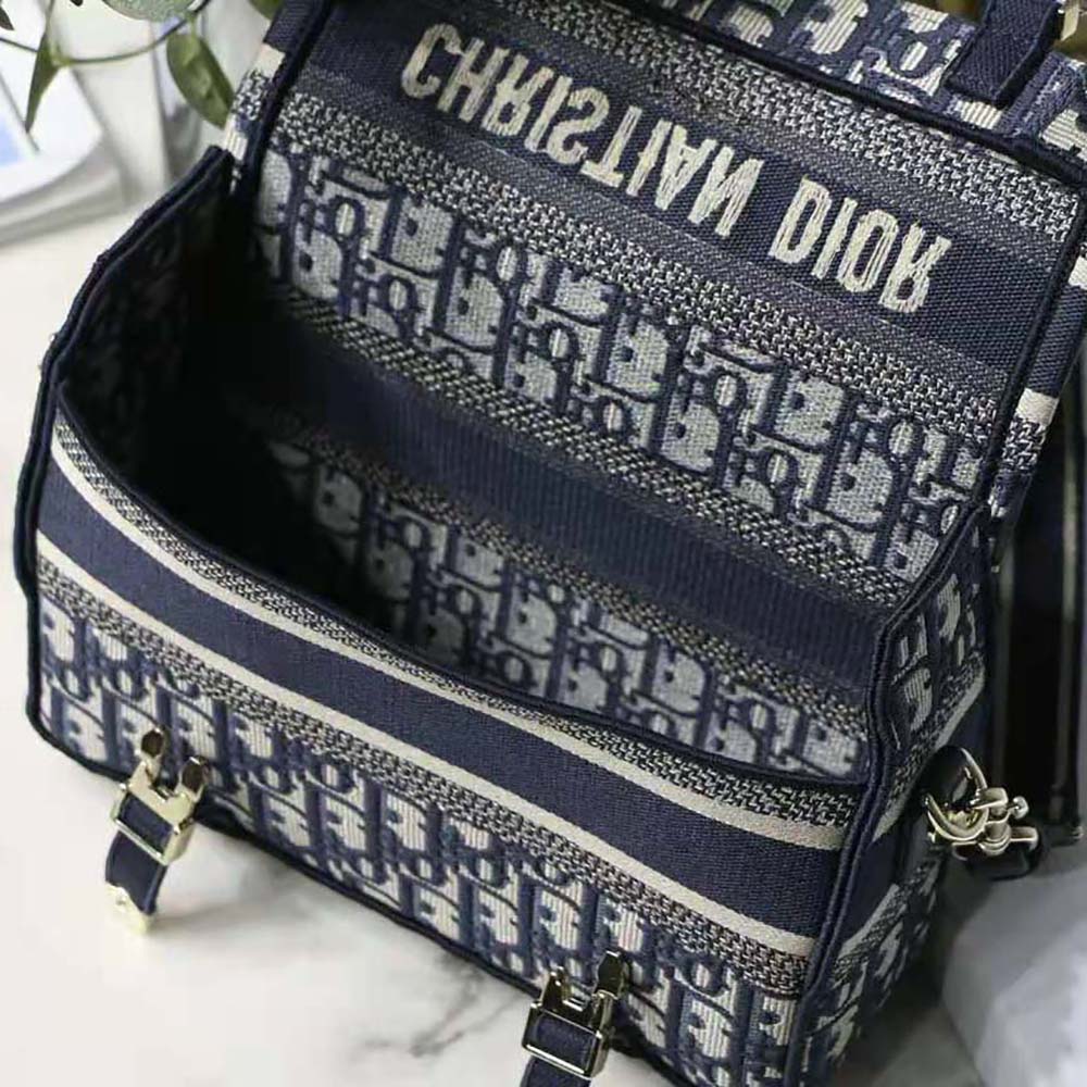 Medium Diorcamp Bag Blue Dior Oblique Embroidery