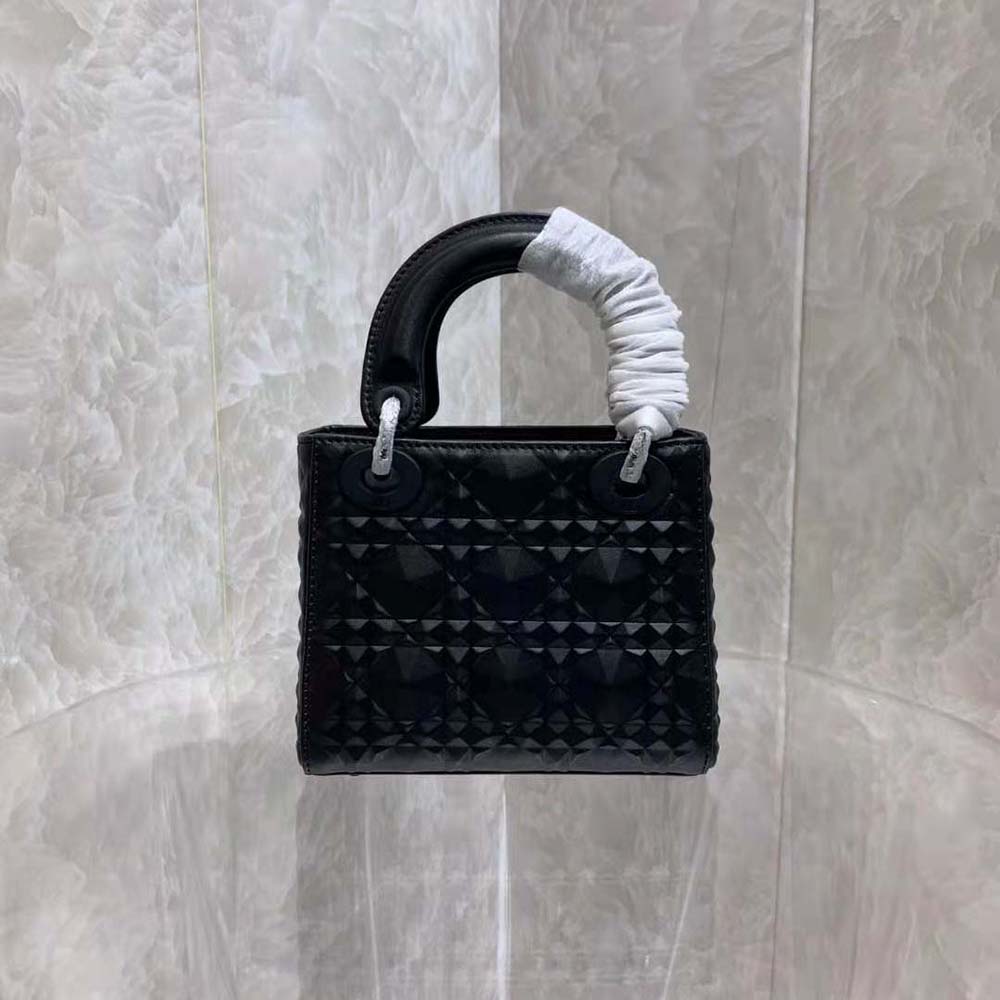 Mini Lady Dior Bag Black Cannage Calfskin with Diamond Motif