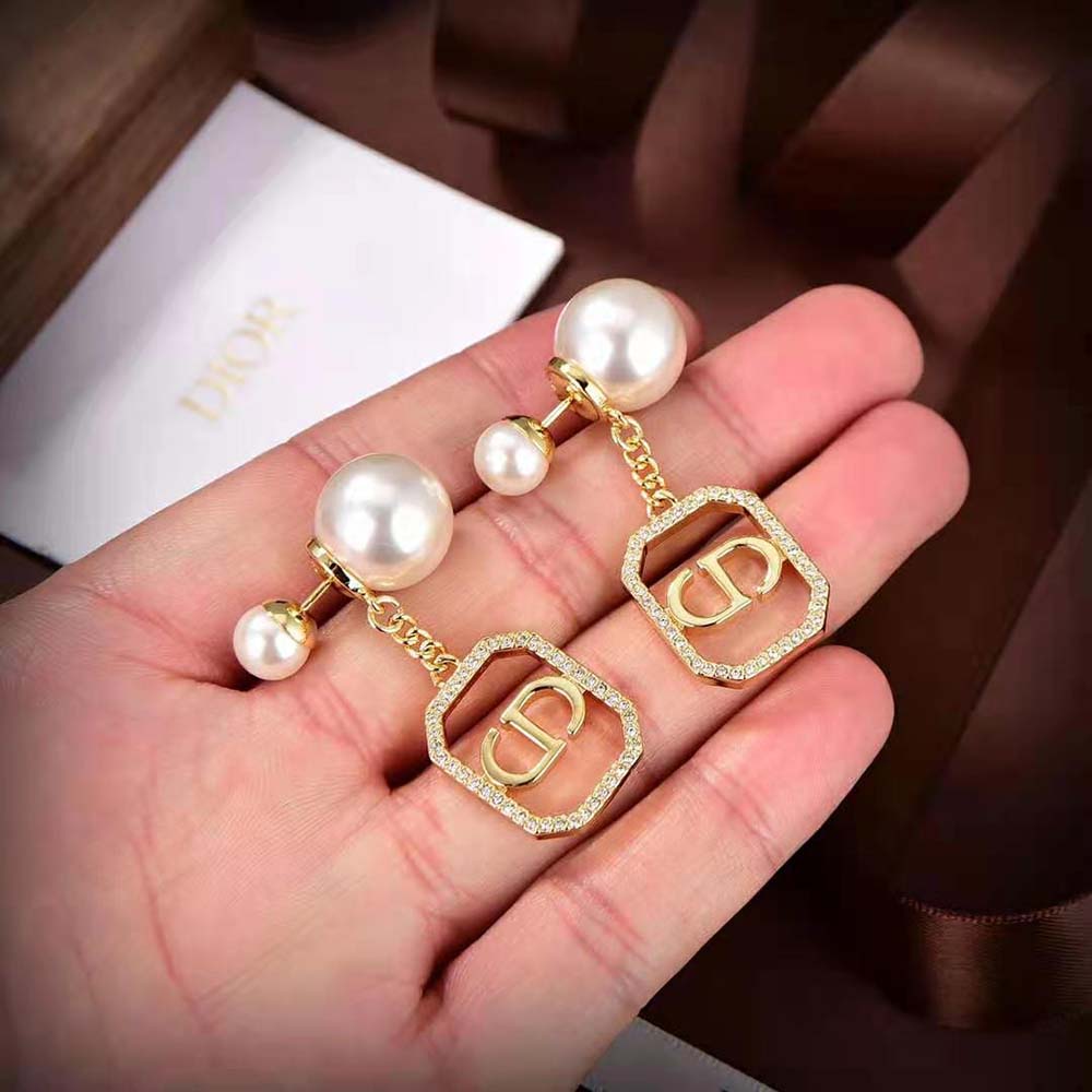 Dior Women Tribales Earrings Gold-Finish Metal with White Resin Pearls 6 Dior Women Tribales Earrings Gold-Finish Metal with White Resin Pearls - Image 6