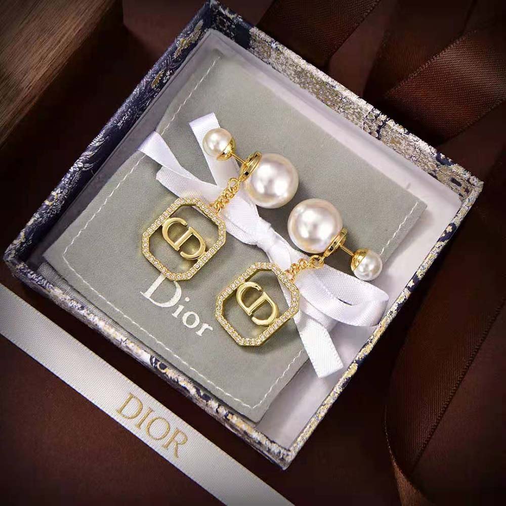 Dior Women Tribales Earrings Gold-Finish Metal with White Resin Pearls 3 Dior Women Tribales Earrings Gold-Finish Metal with White Resin Pearls - Image 3