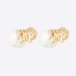 Dior Women Tribales Earrings Gold-Finish Metal with White Resin Pearls and White Crystals
