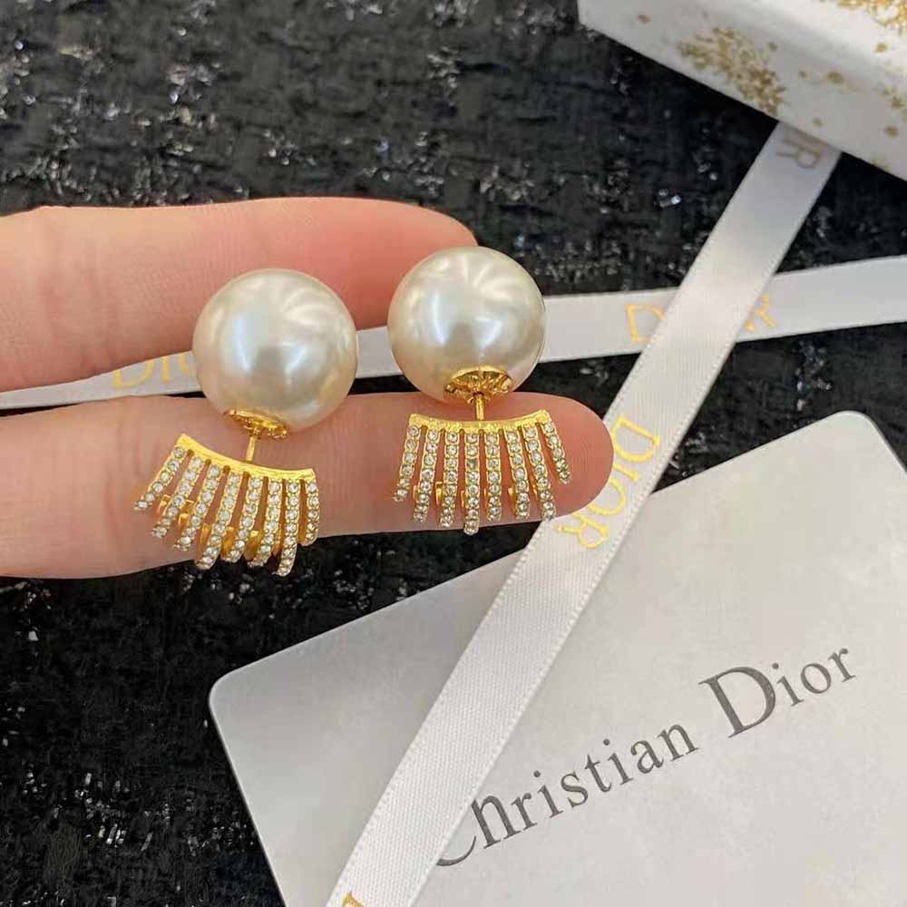 Dior Women Tribales Earrings Gold-Finish Metal with White Resin Pearls and White Crystals 9 Dior Women Tribales Earrings Gold-Finish Metal with White Resin Pearls and White Crystals - Image 9