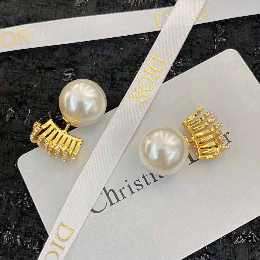Dior Women Tribales Earrings Gold-Finish Metal with White Resin Pearls and White Crystals 8 Dior Women Tribales Earrings Gold-Finish Metal with White Resin Pearls and White Crystals - Image 8