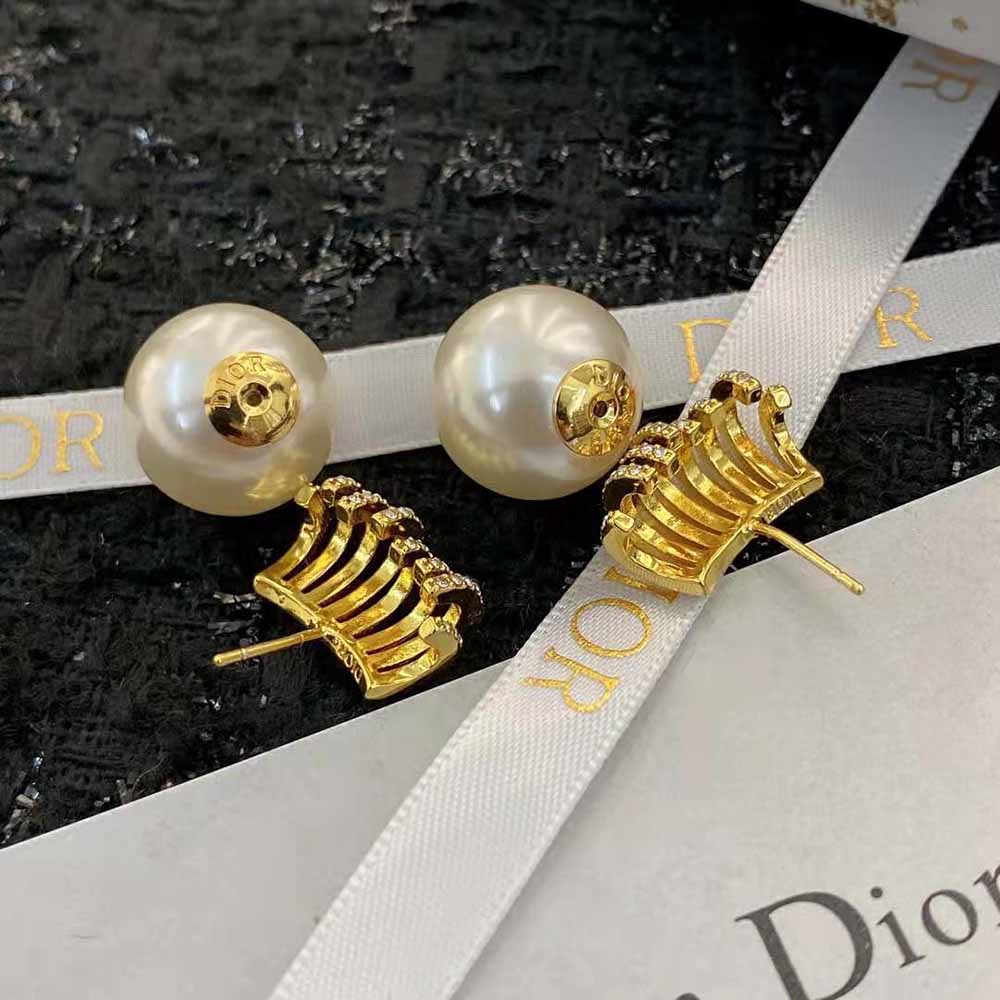 Dior Women Tribales Earrings Gold-Finish Metal with White Resin Pearls and White Crystals 5 Dior Women Tribales Earrings Gold-Finish Metal with White Resin Pearls and White Crystals - Image 5