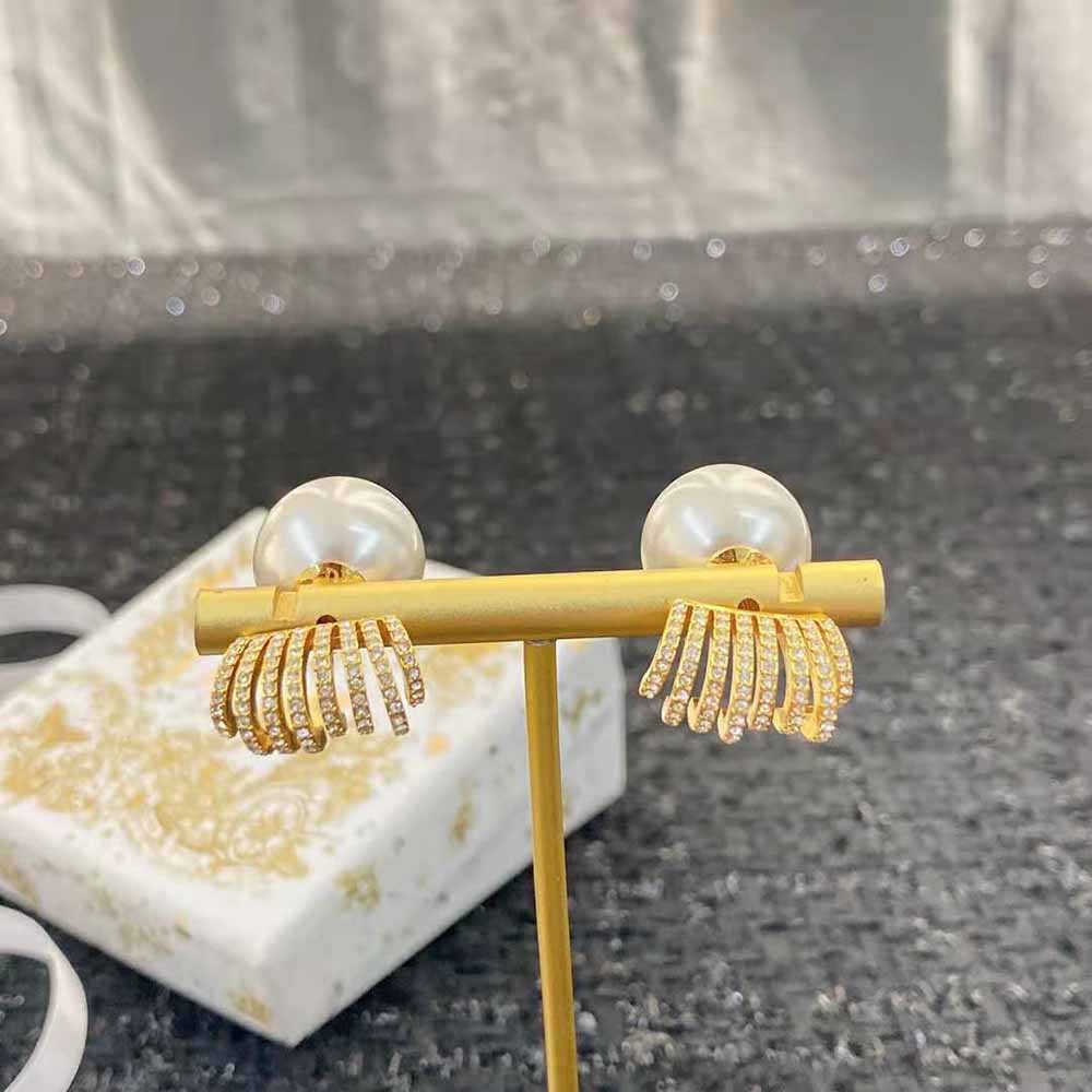 Dior Women Tribales Earrings Gold-Finish Metal with White Resin Pearls and White Crystals 4 Dior Women Tribales Earrings Gold-Finish Metal with White Resin Pearls and White Crystals - Image 4