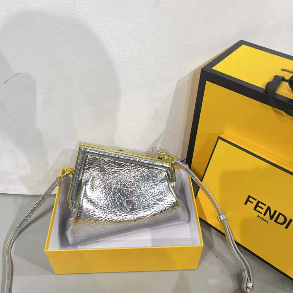 Fendi First Small Silver Laminated Clutch - shop online on klueles