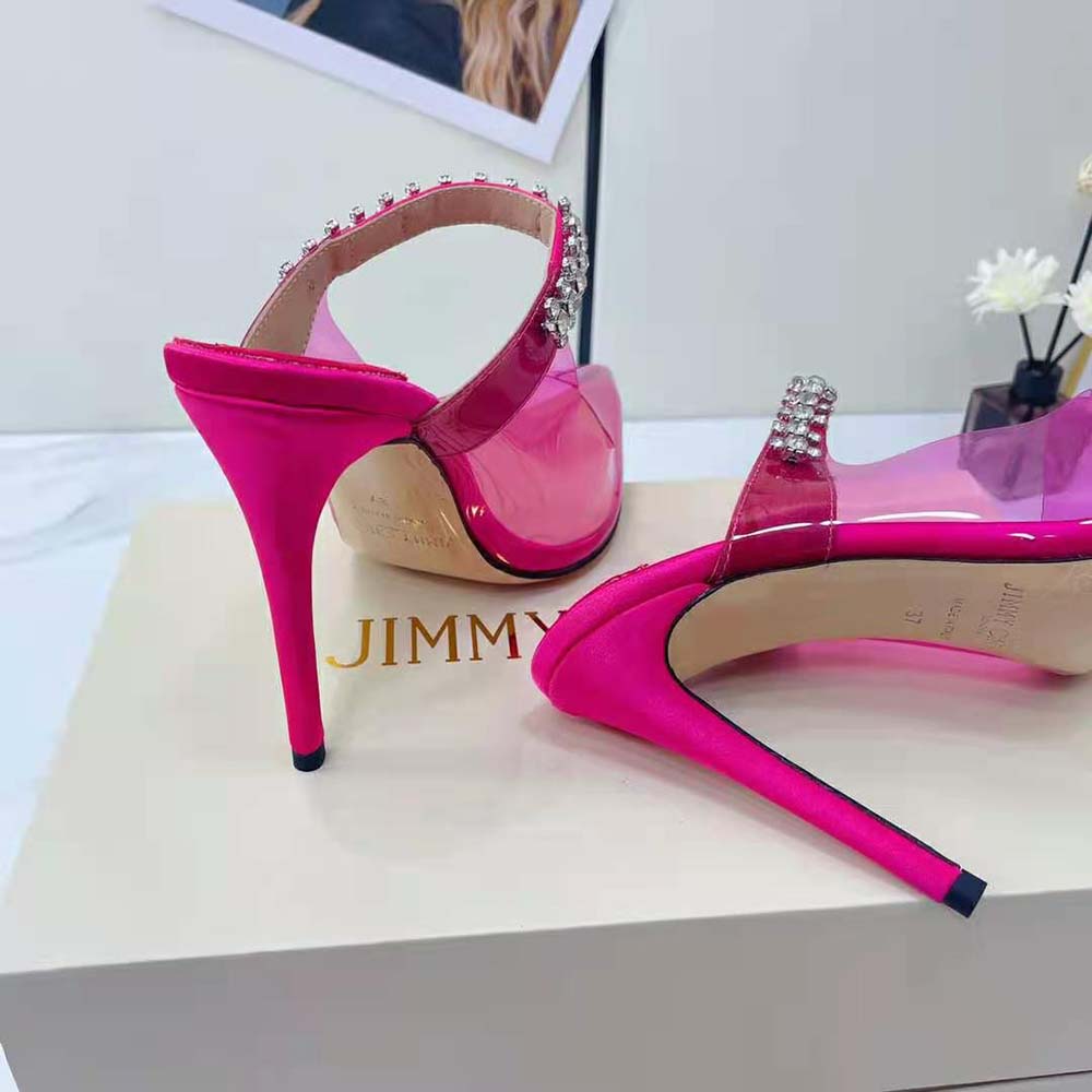 Jimmy Choo Women Bing 100 Hot Pink Neon Plexi Mules with Pink Crystal Strap 6 Jimmy Choo Women Bing 100 Hot Pink Neon Plexi Mules with Pink Crystal Strap - Image 6