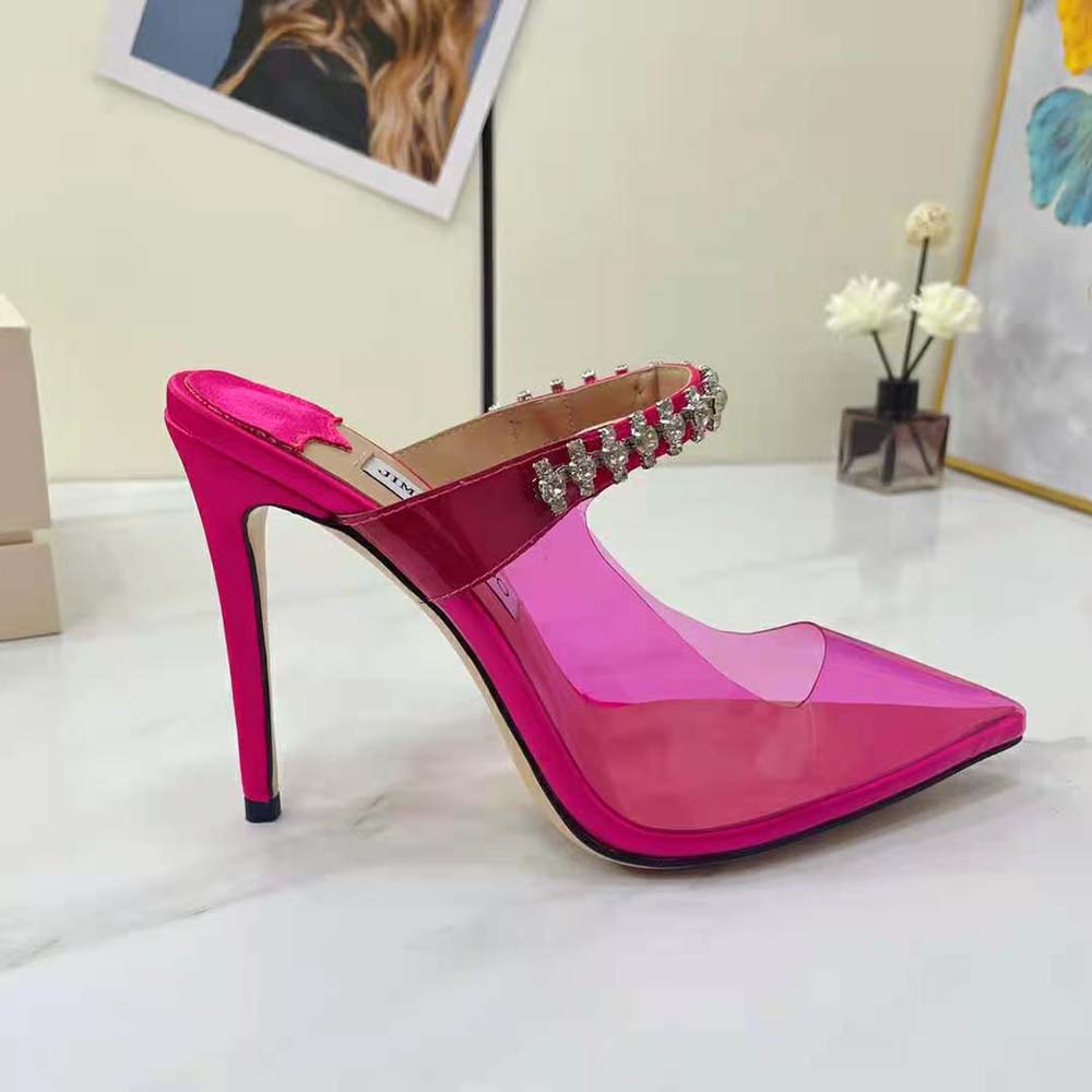 Jimmy Choo Women Bing 100 Hot Pink Neon Plexi Mules with Pink Crystal Strap 8 Jimmy Choo Women Bing 100 Hot Pink Neon Plexi Mules with Pink Crystal Strap - Image 8