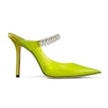 Jimmy Choo Women Bing 100 Neon Yellow Plexi Mules with Yellow Crystal Strap