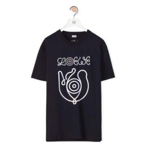 Loewe Women Embroidered T-shirt in Organic Cotton-Black
