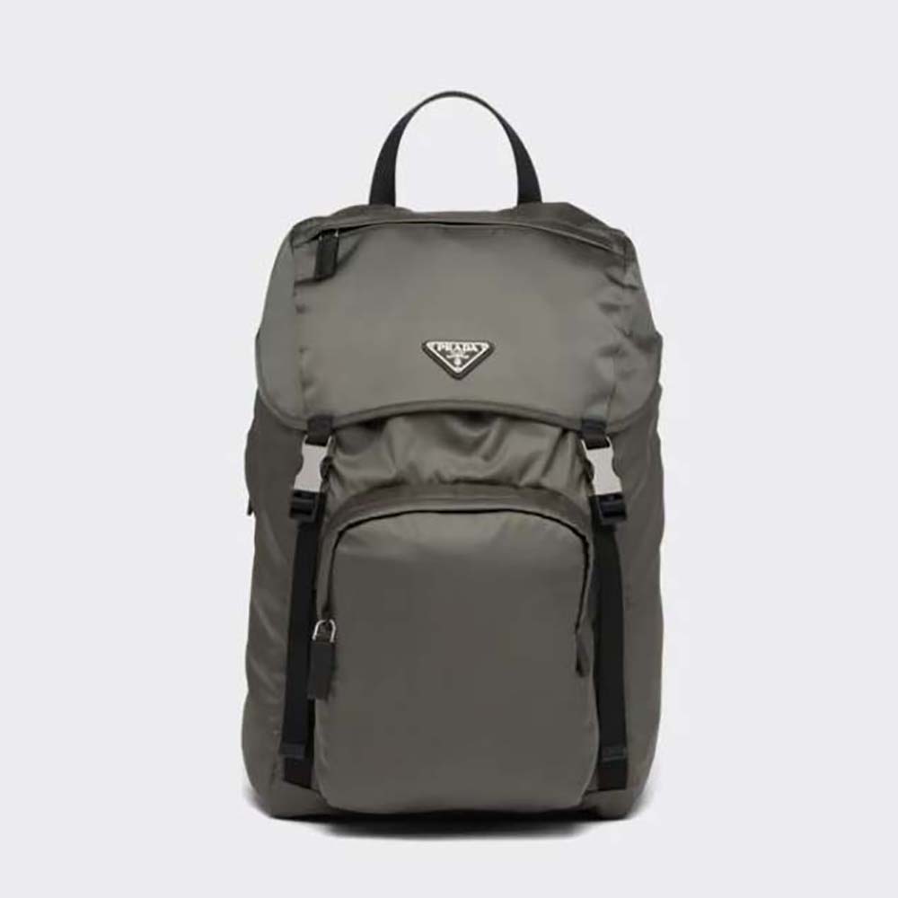 Prada Men Re Nylon and Saffiano Leather Backpack Gray