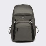 Prada Men Re-Nylon and Saffiano Leather Backpack-Silver