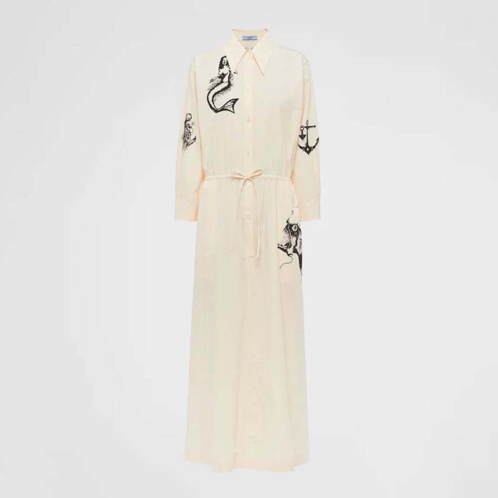 Prada Women Printed Canvas Dress is Decorated with Motifs Made