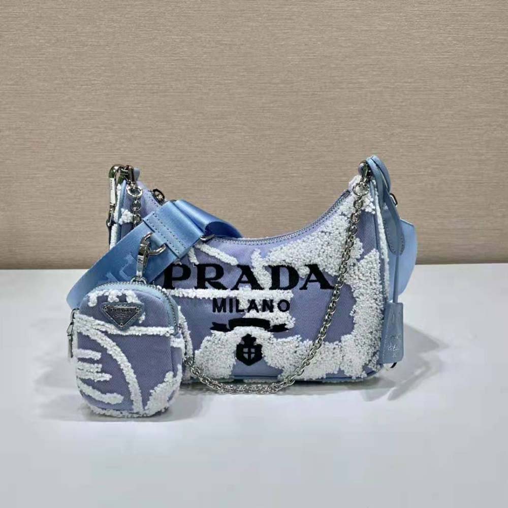 Prada Women Re-Edition 2006 Embroidered Drill Shoulder Bag-Blue 3 Prada Women Re-Edition 2006 Embroidered Drill Shoulder Bag-Blue - Image 3