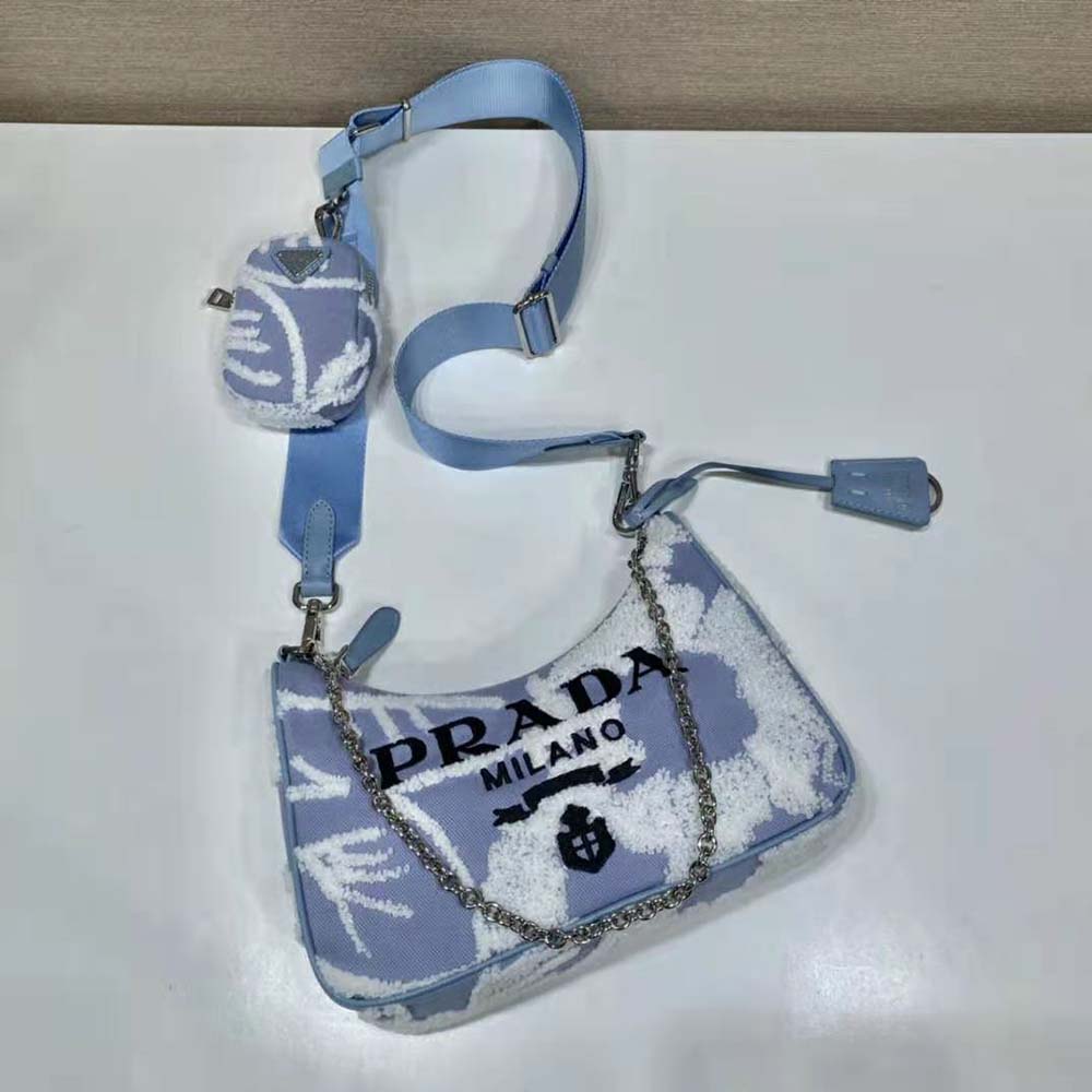 Prada Women Re-Edition 2006 Embroidered Drill Shoulder Bag-Blue 5 Prada Women Re-Edition 2006 Embroidered Drill Shoulder Bag-Blue - Image 5