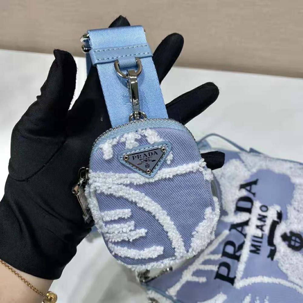 Prada Women Re-Edition 2006 Embroidered Drill Shoulder Bag-Blue 8 Prada Women Re-Edition 2006 Embroidered Drill Shoulder Bag-Blue - Image 8