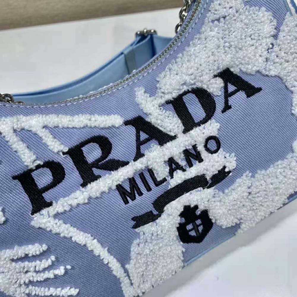 Prada 2020s Blue and White Embroidered Drill · INTO