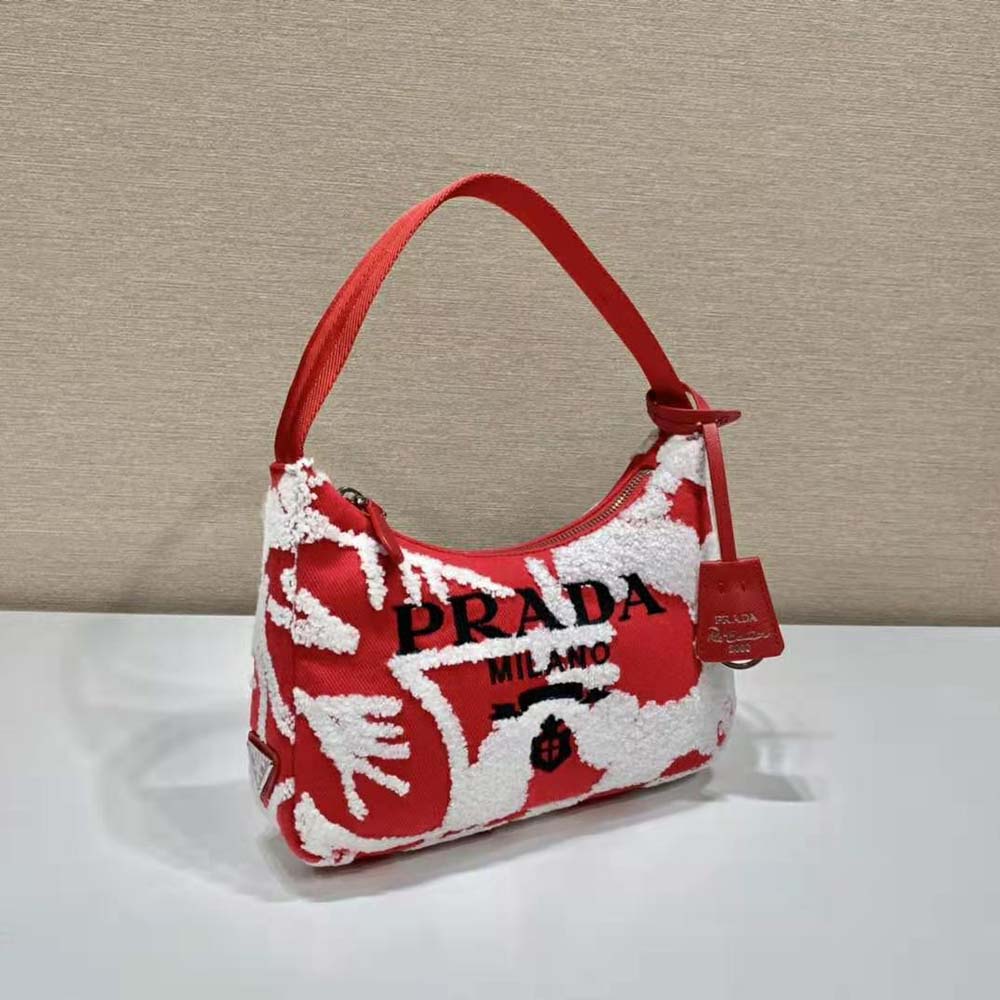 Prada Women Re-Edition 2006 Embroidered Drill Mini Bag-Red 4 Prada Women Re-Edition 2006 Embroidered Drill Mini Bag-Red - Image 4