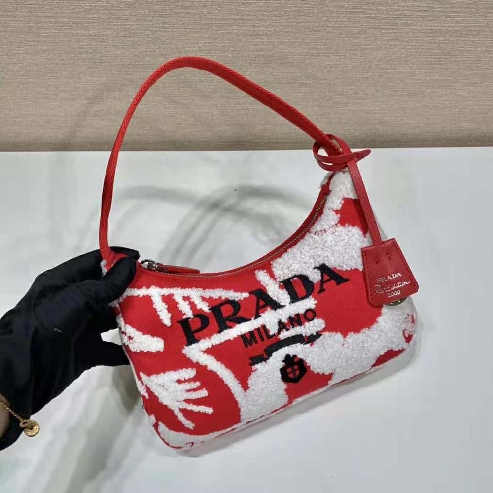 Prada Women Re-Edition 2006 Embroidered Drill Mini Bag-Red 5 Prada Women Re-Edition 2006 Embroidered Drill Mini Bag-Red - Image 5