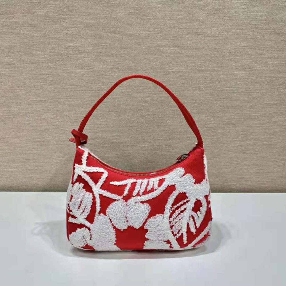 Prada Women Re-Edition 2006 Embroidered Drill Mini Bag-Red 3 Prada Women Re-Edition 2006 Embroidered Drill Mini Bag-Red - Image 3