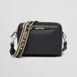 Prada Women Saffiano Leather Shoulder Bag With Iconic Prada Material-Black