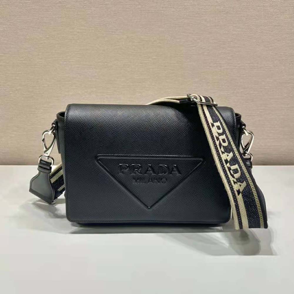 Prada Men Saffiano Leather Shoulder Bag with Sleek-Black 2 Prada Men Saffiano Leather Shoulder Bag with Sleek-Black - Image 2