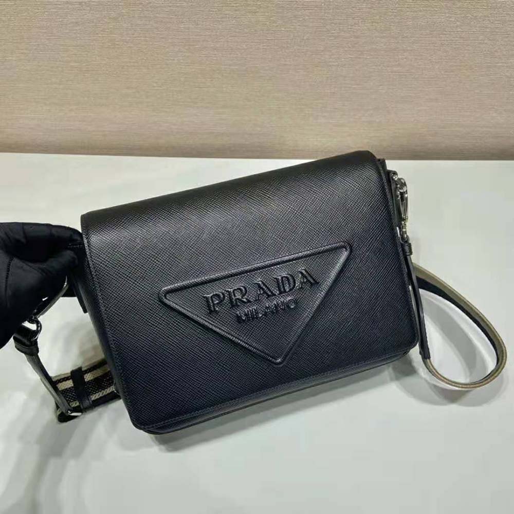 Prada Men Saffiano Leather Shoulder Bag with Sleek-Black 4 Prada Men Saffiano Leather Shoulder Bag with Sleek-Black - Image 4
