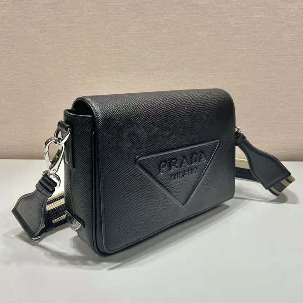 Prada Men Saffiano Leather Shoulder Bag with Sleek-Black 5 Prada Men Saffiano Leather Shoulder Bag with Sleek-Black - Image 5
