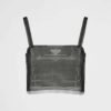 Prada Women Tulle Crop Top with Crystals-Black