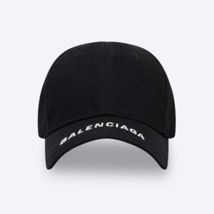 Balenciaga Women Logo Visor Cap in Black and White Cotton Drill