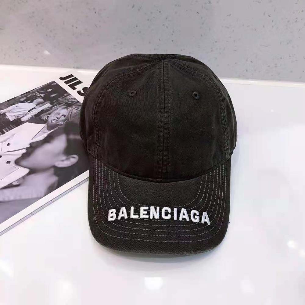 Balenciaga Women Logo Visor Cap in Black and White Cotton Drill