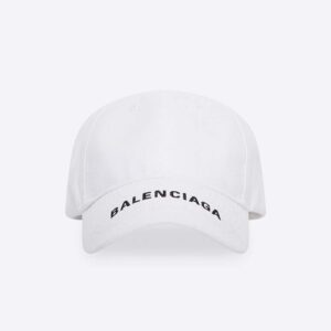 Balenciaga Women Logo Visor Cap in White and Black Cotton Drill