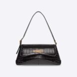 Balenciaga Women XX Small Flap Bag Crocodile Embossed in Black