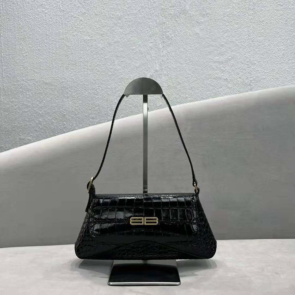 Balenciaga XX Crocodile Embossed Flap Bag Small Black