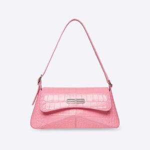 Balenciaga Women XX Small Flap Bag Crocodile Embossed in Pink