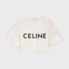 Celine Women Embroidered Celine T-shirt in Cotton Jersey-White