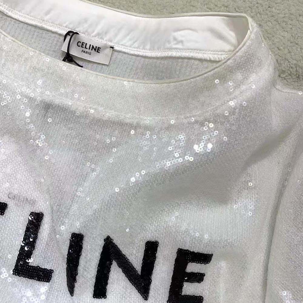 Celine T-Shirt in Cotton Jersey - White - Size : M - for Women