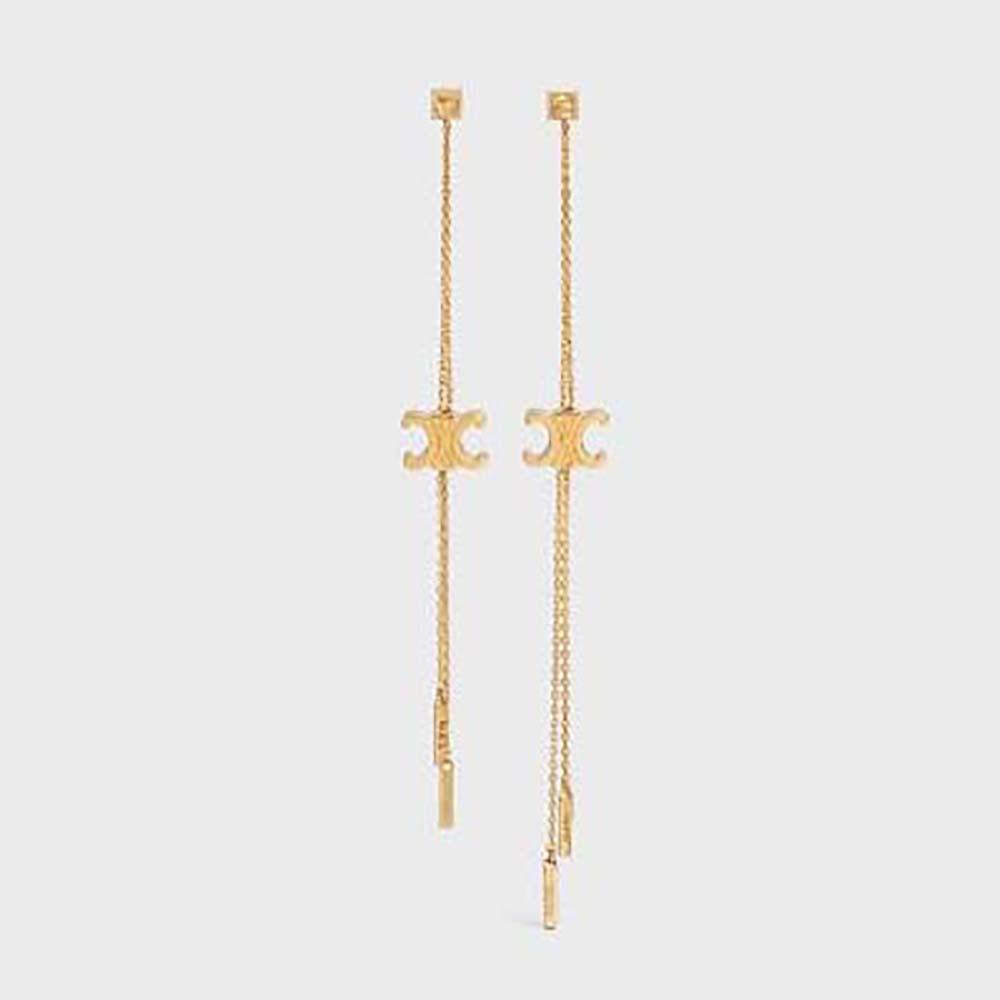 Celine Women Triomphe Sliding Earrings in Brass with Gold Finish