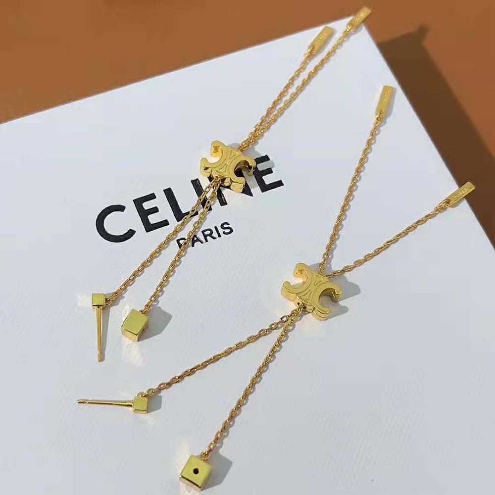 Celine - Triomphe Mini Triomphe Earrings in Brass with Gold Finish Colour - for Women