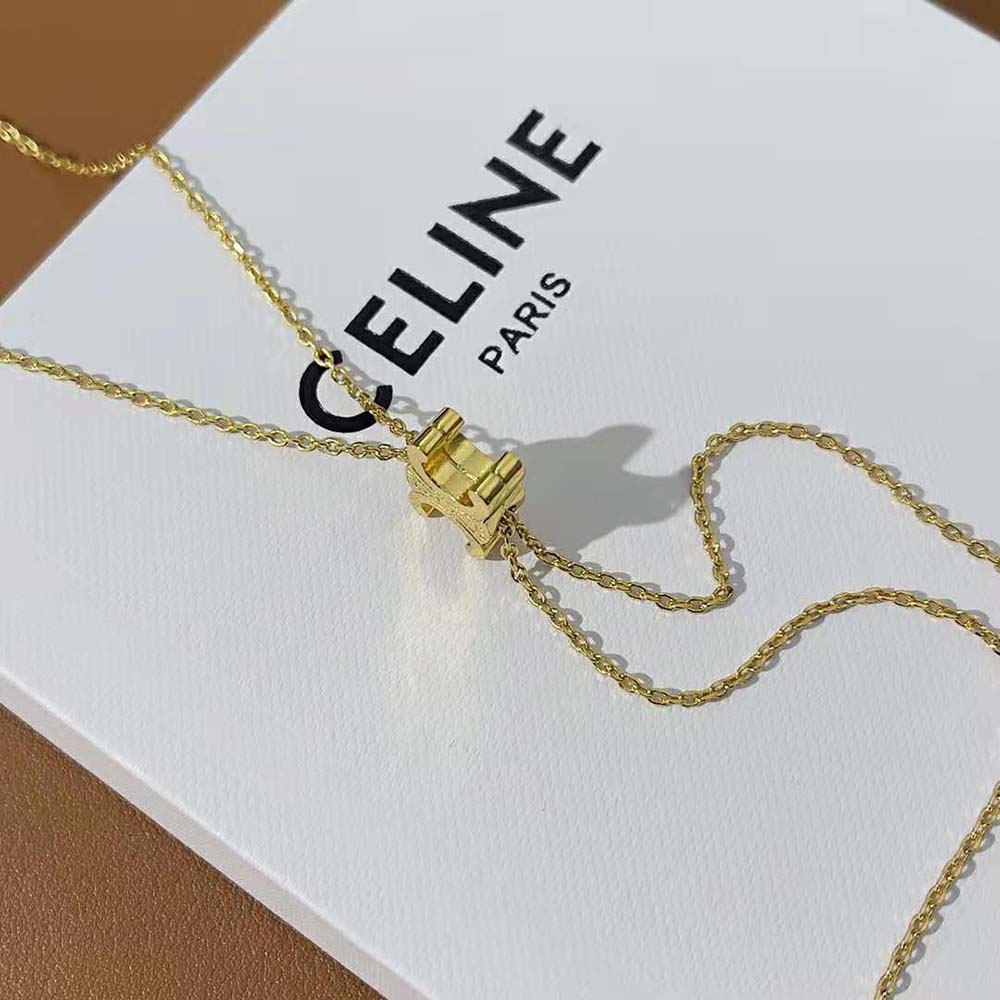 Celine Women Triomphe Sliding Necklace in Brass with Gold Finish