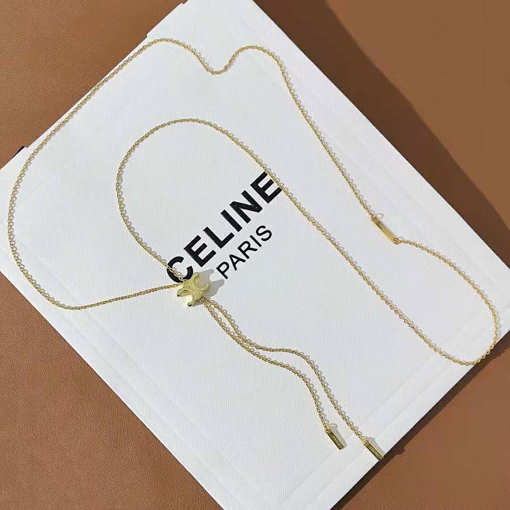 Celine Women Triomphe Sliding Necklace in Brass with Gold Finish