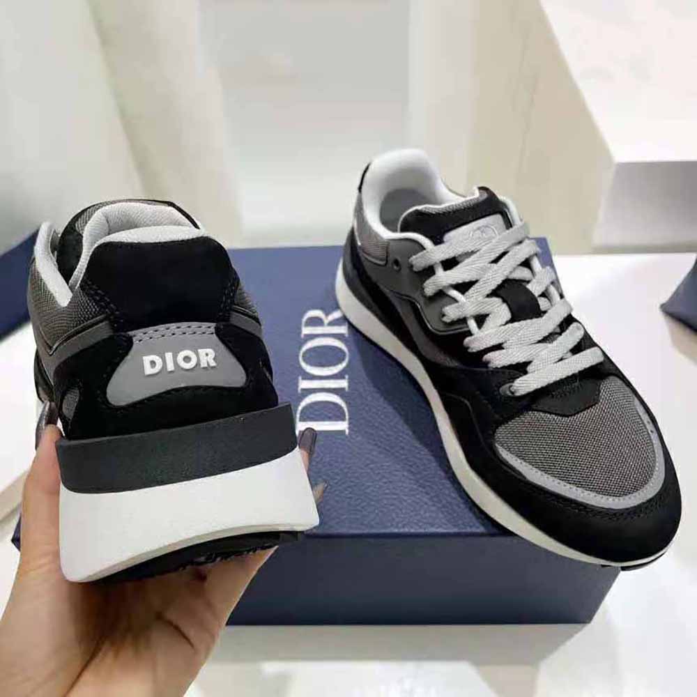 Dior B22 Gray Technical Mesh with White and Black Smooth Calfskin
