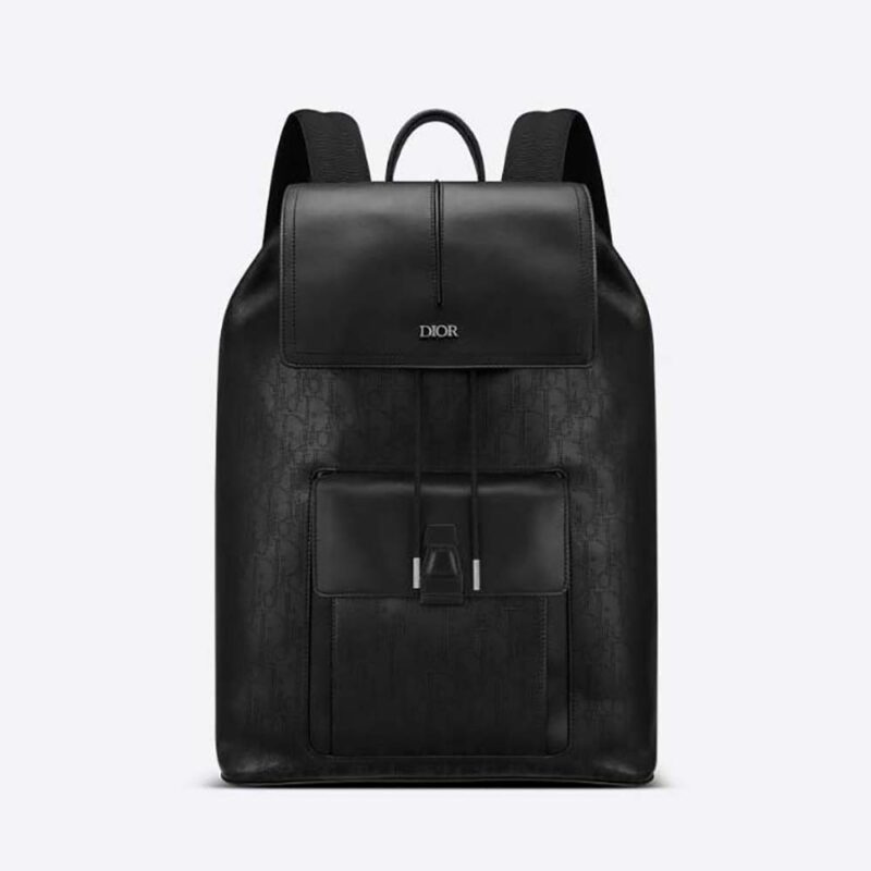 Dior Men Saddle Backpack Beige and Black Dior Oblique Jacquard and