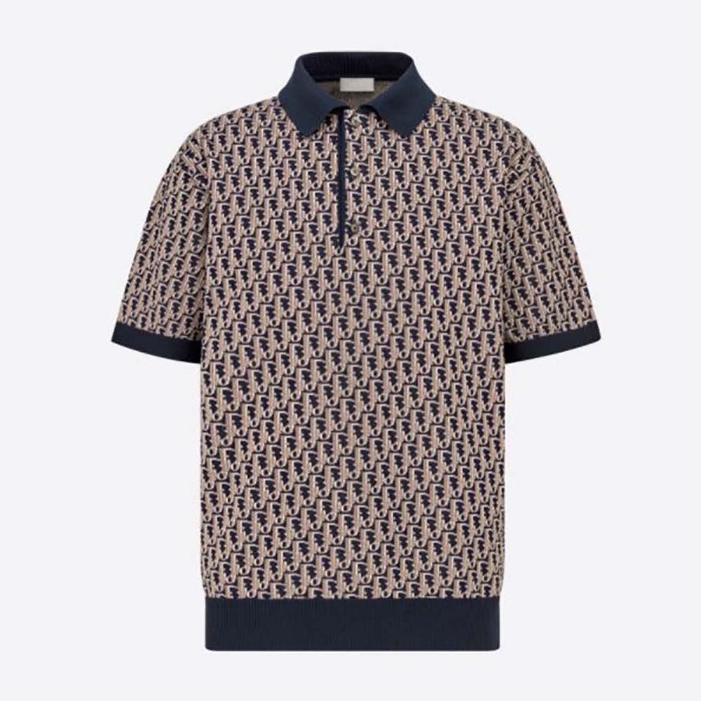 Dior Oblique Polo Shirt Khaki Cotton Jacquard
