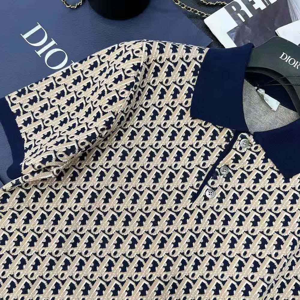 Dior Oblique Polo Shirt Khaki Cotton Jacquard