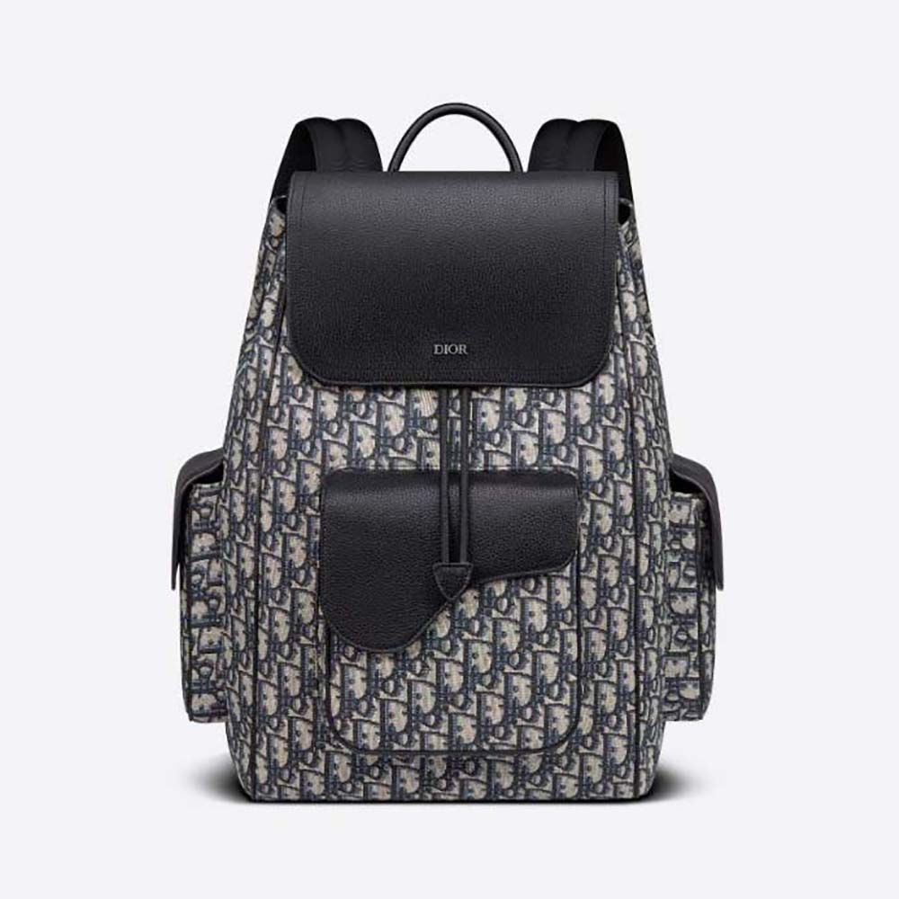 Saddle Backpack Beige and Black Dior Oblique Jacquard and Black