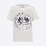Dior Men T-shirt White Cotton Jersey and Linen with Black Gemini Motif