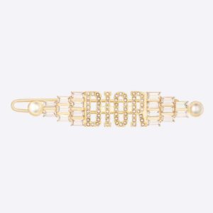 Dior Women Dio(r)evolution Barrette Gold-Finish Metal with White Crystals and White Resin Pearls