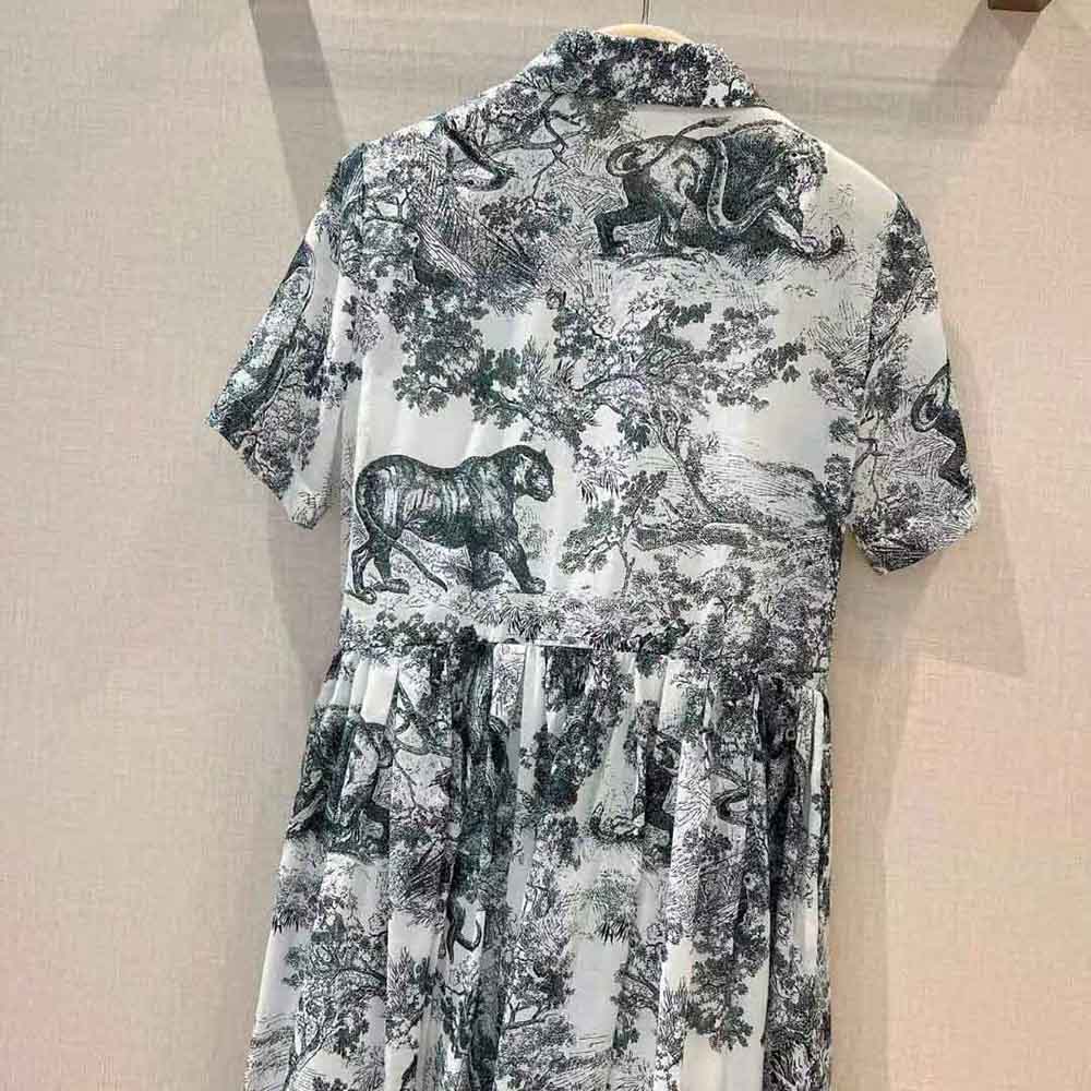 Dior - Mid-Length Shirt Dress White and Navy Blue Toile de Jouy Cotton Voile - Size 38 - Women